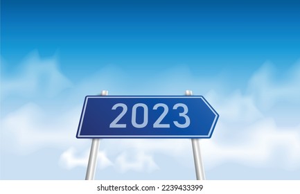 Number 2023 writing on a traffic sign. with blue sky on sunny day. concept of happy new year. vector illustration