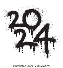 Number 2024 for happy new year with black spray paint