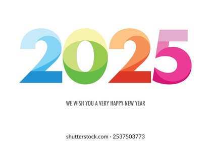 number 2025 cyan lime green orange and pink monochrome color, happy new year 2025 text background design template, happy new year 2025 vector illustration isolated on white background.