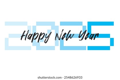 number 2025 cyan monochrome color with words happy new year black color in the middle, happy new year 2025 vector illustration isolated on white background.