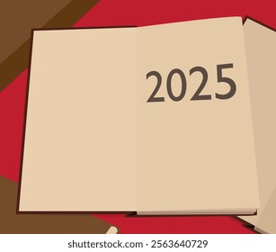 Number 2025 on a book, cartoon vector illustration.