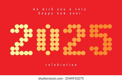 number 2025 red monochrome color, happy new year 2025 text background design template, happy new year 2025 vector illustration isolated on red background.