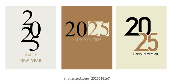 Número 2025 para el diseño de decorados para la celebración de feliz año nuevo 2025. Plantillas de cubierta de diseño moderno, carteles, Anuncios publicitarios, folletos, volantes, cubiertas, Sitios web. Vector.