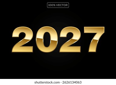 number 2027 golden shiny metallic numbers on black background vector template