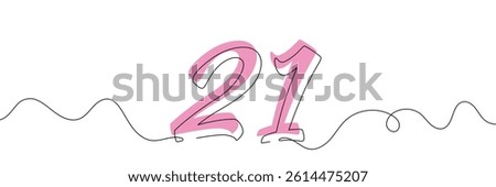 Number 21 in continuous line drawing style. Line art of number nine. Vector illustration. Abstract drawing number 21