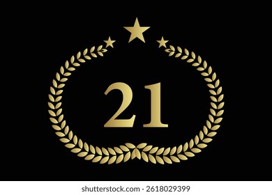 number 21 with laurel wreath icon, vector illustration.