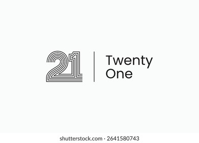 Number 21 multi line outline style minimal geometric logotype. Twenty one symbol logo icon sign symbol