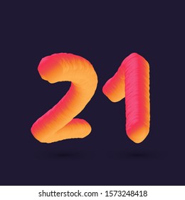 Number 21 twenty one, 3D multi colour gradient digit icon vector template.
