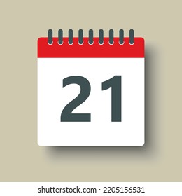 Número 21 - días de calendario de iconos vectoriales. 21 día del mes. Ilustración de estilo plano. Fecha de la semana, mes, año domingo, lunes, martes, miércoles, jueves, viernes, sábado. Fecha de calendario de vacaciones