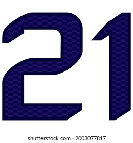 Number 21 Vector Illustration. Blue Number Twenty One With Abstract Pattern Isolated On A White Background

