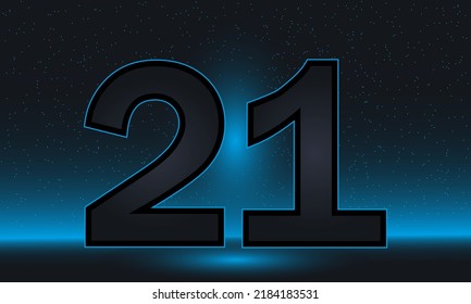 Número 21 vector. Lujoso azul número 21 con un lujoso fondo moderno. diseño vectorial para celebración, tarjeta de invitación y tarjeta de saludo