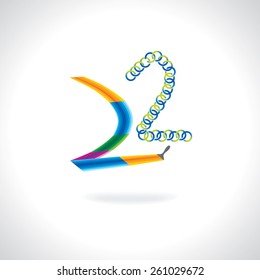 number 22 created by painting brush and green blue circles