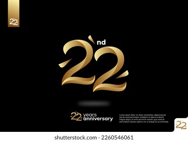 Number 22 gold logo icon design, 22nd birthday logo number, 22nd anniversary.