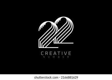 Number 22 Logo, modern and creative number 22 multi line style, usable for brand, anniversary and business logos, flat design logo template, vector illustration