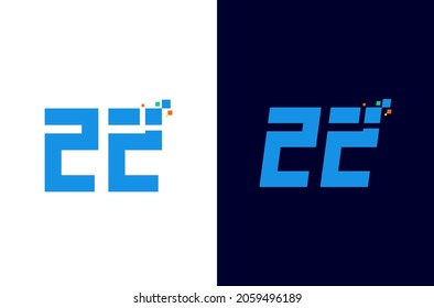Number 22 pixel logo design. Digital number twenty two elements