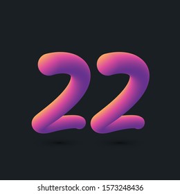 Number 22 twenty two, 3D multi colour gradient digit icon vector template.
