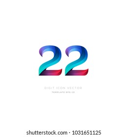 Number 22 twenty two multi colour digit icon vector template.