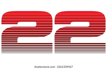 Number 22 Vector Illustration. Red Number Twenty Two Isolated On A White Background
