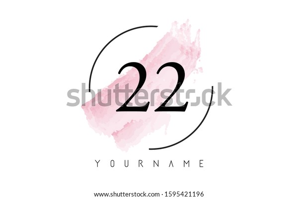 Number 22 Watercolor Stroke Logo With Circular Shape And Pastel Pink