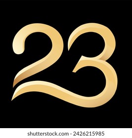 Number 23 logo 3d design vetor gold