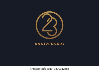 Number 23 logo, gold line circle with number inside, usable for anniversary and invitation, golden number design template, vector illustration