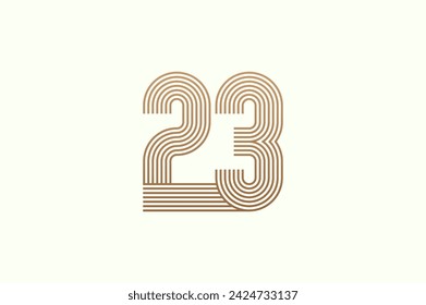 Logotipo del número 23. Monograma Número 23 logo multi línea estilo. utilizable para logotipos de negocios y aniversario. plantilla de logotipo de diseño plano. ilustración vectorial	