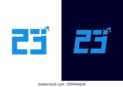 Number 23 pixel logo design. Digital number twenty three elements