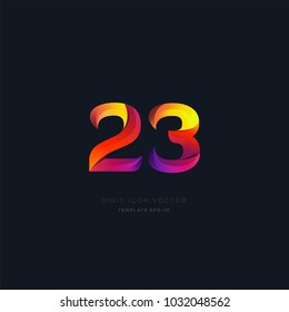 Number 23 twenty three multi colour digit icon vector template.
