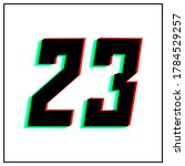 Number 23, twenty three vector desing logo.Dynamic, split-color, shadow of  number red, green, blue in black frame on white background.For social media,design elements, anniversary celebration 