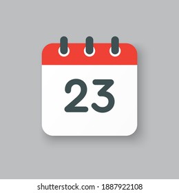 Número 23 - días de calendario de iconos vectoriales. 23 día del mes. Ilustración de estilo plano. Fecha de la semana, mes, año domingo, lunes, martes, miércoles, jueves, viernes, sábado. Fecha de calendario de vacaciones