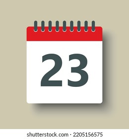 Number 23 - vector icon calendar days. 23th day of the month. Illustration flat style. Date of week, month, year Sunday, Monday, Tuesday, Wednesday, Thursday, Friday, Saturday. Holiday calendare date