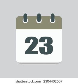 Nummer 23 - Vektorsymbol Kalendertage. 23. Tag des Monats. Illustration flacher Stil. Datum der Woche, Monat, Jahr Sonntag, Montag, Dienstag, Mittwoch, Donnerstag, Freitag, Samstag. Urlaubskalenddatum