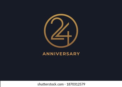 Number 24 logo, gold line circle with number inside, usable for anniversary and invitation, golden number design template, vector illustration