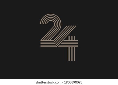 Number 24 Logo, Monogram Number 24 logo multi line style, usable for anniversary and business logos, flat design logo template, vector illustration