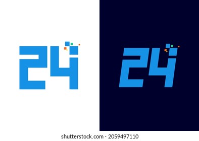 Number 24 pixel logo design. Digital number twenty four elements