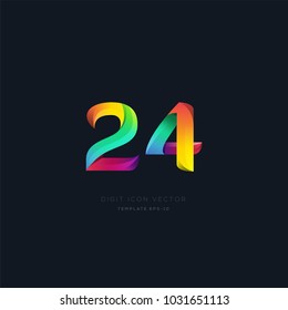 Number 24 twenty four multi colour digit icon vector template.