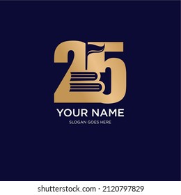 
number 25 logo with book and flag. suitable for use in birthday celebrations or education commemorations