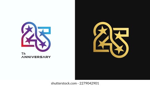 Number 25 logo design, number 25 with star combination, usable for anniversary and business logos, flat design logo template, vector illustration