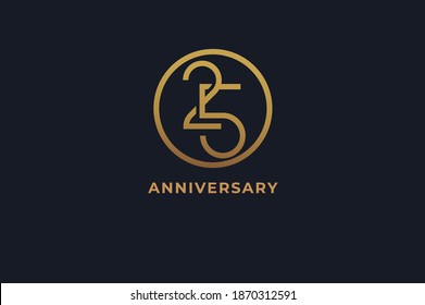 Number 25 logo, gold line circle with number inside, usable for anniversary and invitation, golden number design template, vector illustration