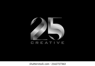 Number 25 Logo, modern number 25 in silver steel style, usable for anniversary and business logos, vector illustration