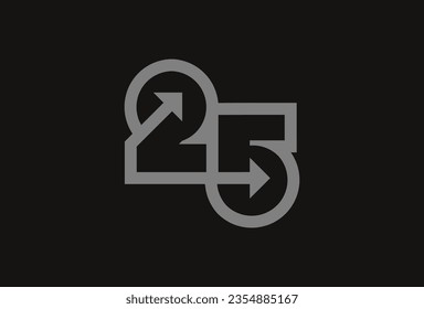 Number 25 Logo, Monogram number 25 with Arrow combination, usable for business and anniversary logos, flat design logo template, vector illustration