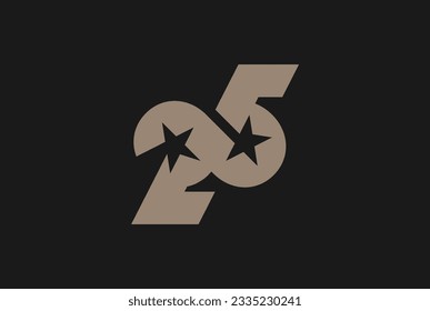 Number 25 Logo, Monogram number 25 formed from the infinity symbol with a star in the negative space, usable for business and anniversary logos, flat design logo template, vector illustration