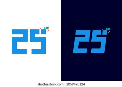 Number 25 pixel logo design. Digital number twenty five elements