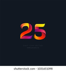 Number 25 twenty five multi colour digit icon vector template.