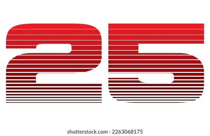 Ilustración vectorial número 25. Rojo Número Veinticinco Aislado En Un Fondo Blanco
