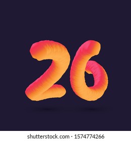 Number 26 3D multi colour gradient digit icon vector template.