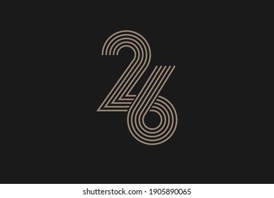 Number 26 Logo, Monogram Number 26 logo multi line style, usable for anniversary and business logos, flat design logo template, vector illustration