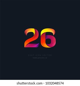 Number 26 twenty six multi colour digit icon vector template.
