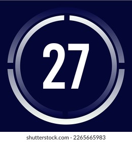 Number 27 design for business, print, books, movies, time-counting, companies in white, blue and blue gradient colors with half circles.