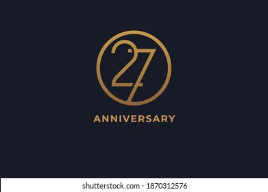 Number 27 logo, gold line circle with number inside, usable for anniversary and invitation, golden number design template, vector illustration